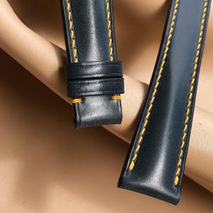Dây đồng hồ Handmade da Shell Cordovan màu Xanh navy , khâu chỉ vàng DS4582