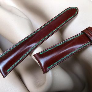 Dây đồng hồ Handmade da Shell Cordovan Nâu Đỏ, Khâu chỉ xanh DS33091