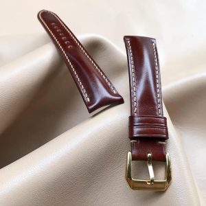 Dây đồng hồ Handmade da Shell Cordovan Nâu Đỏ, Khâu chỉ kem DS33092