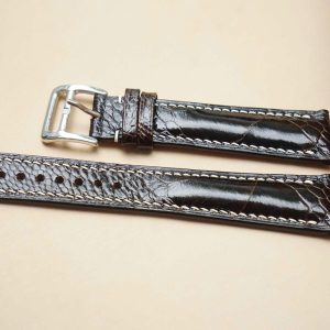 Dây đồng hồ Handmade da đà điểu Khatoco vảy chéo Nâu đậm, chỉ trắngADDM2K1989