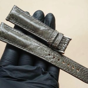 Dây đồng hồ Handmade da đà điểu Khatoco vảy chéo màu xám đá DD0176