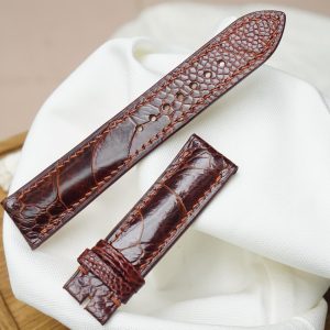 Dây đồng hồ Handmade da đà điểu Khatoco vảy chéo màu nâu đỏ DD4673