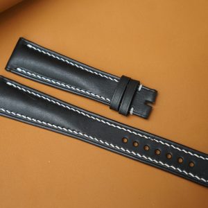Dây đồng hồ Handmade da buttero màu đen, khâu chỉ trắng BT005