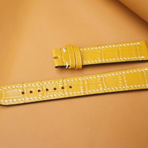 Dây đồng hồ Handmade da bò dập vân cá sấu màu vàng DBCS010