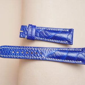 Dây đồng hồ Handmade da đà điểu Khatoco vảy chéo xanh navy sáng, chỉ trắng ADDM2K1989