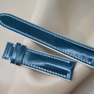 Dây đồng hồ Handmade da Shell Cordovan màu Xanh navy , khâu chỉ trắng DS50011