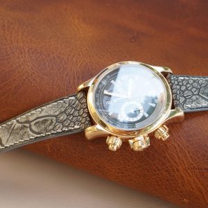 Dây đồng hồ Handmade da đà điểu Nam Phi cao cấp màu xám đen