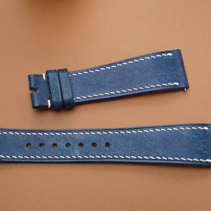 Dây đồng hồ Handmade da Pupelo màu xanh navy khâu chỉ trắng
