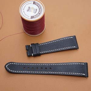 Dây đồng hồ Handmade da Pupelo màu Đen, khâu chỉ trắng DL006