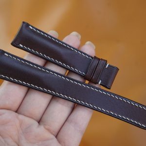 Dây đồng hồ Handmade da BUTTERO màu Nâu đậm, khâu chỉ màu be BT004